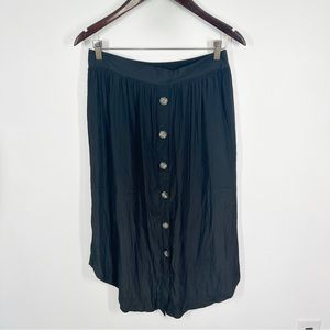 NWT J. Jill Black Pull On Midi Skirt Button Front Small Petite